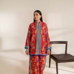 women wear Bint e Naz Lawn 2 Piece Suit | Colour-Brick Red