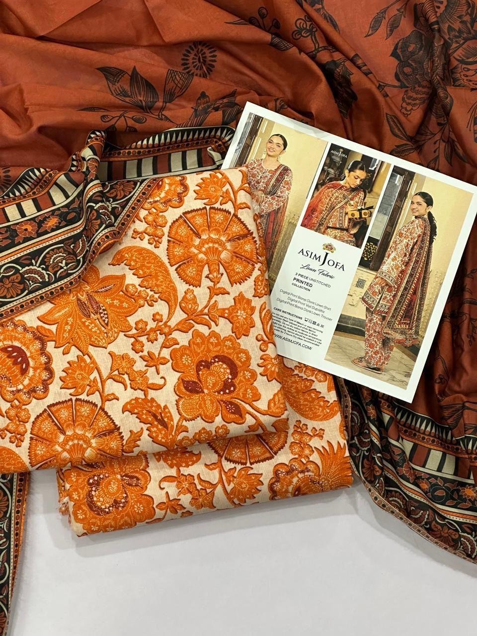 Asim Jofa Lawn Fabric Unstitched 3 Piece Suit | Colour-Light Peach