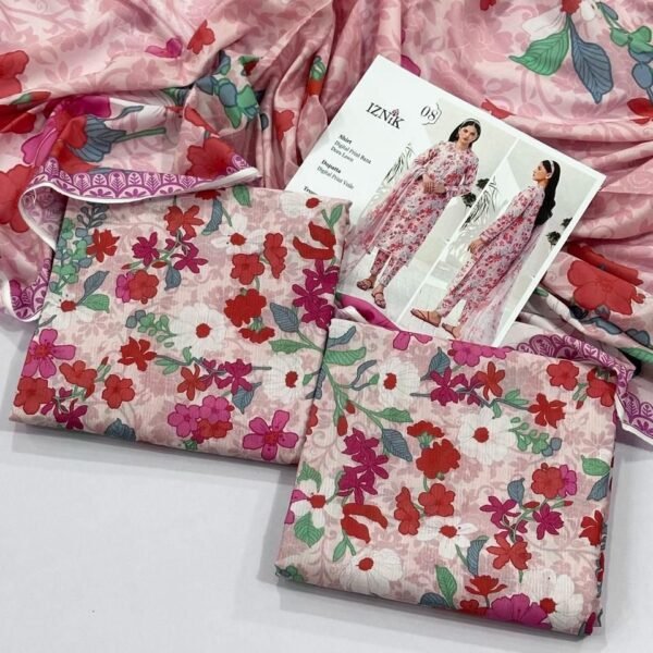 Iznik Lawn Unstitched 3 Piece Suit | Colour-Pinkish Grey