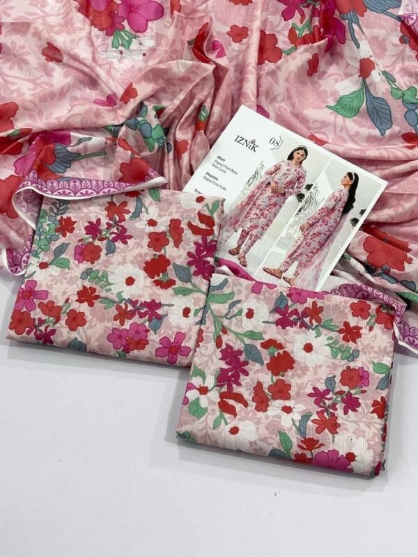 Iznik Lawn Unstitched 3 Piece Suit | Colour-Pinkish Grey