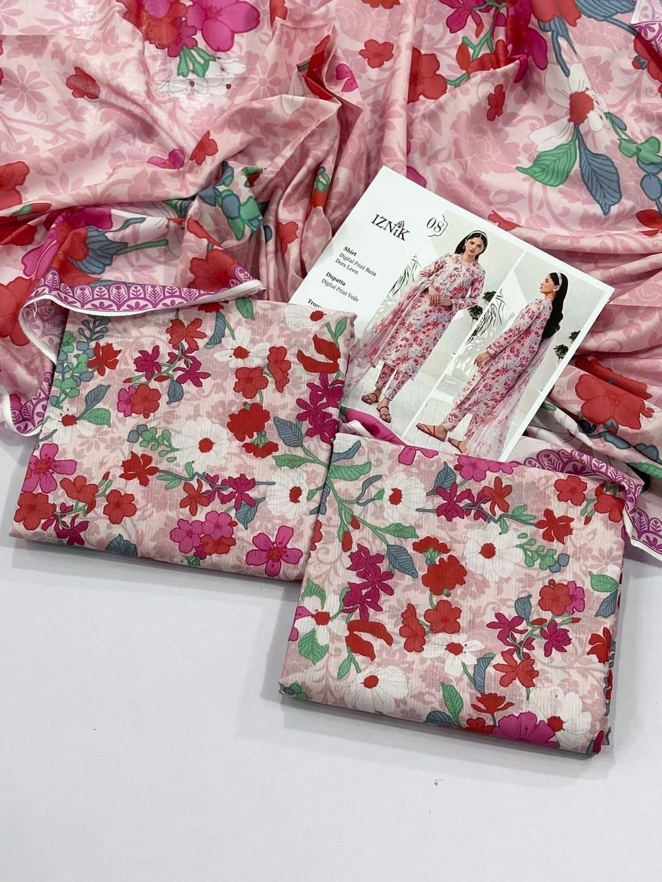 Iznik Lawn Unstitched 3 Piece Suit | Colour-Pinkish Grey Iznik Lawn Unstitched 3 Piece Suit | Colour-Pinkish Grey