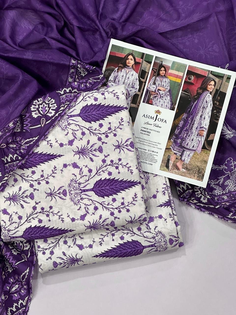 Asim Jofa Lawn Fabric Unstitched 3 Piece Suit | Colour-White Asim Jofa Lawn Fabric Unstitched 3 Piece Suit | Colour-White