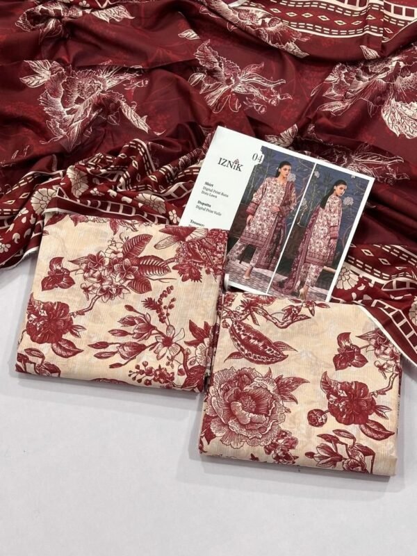 Iznik Lawn Unstitched 3 Piece Suit | Colour-Peach