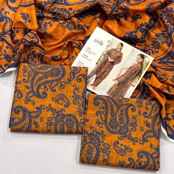 Iznik Lawn Unstitched 3 Piece Suit | Colour-Mango Tango
