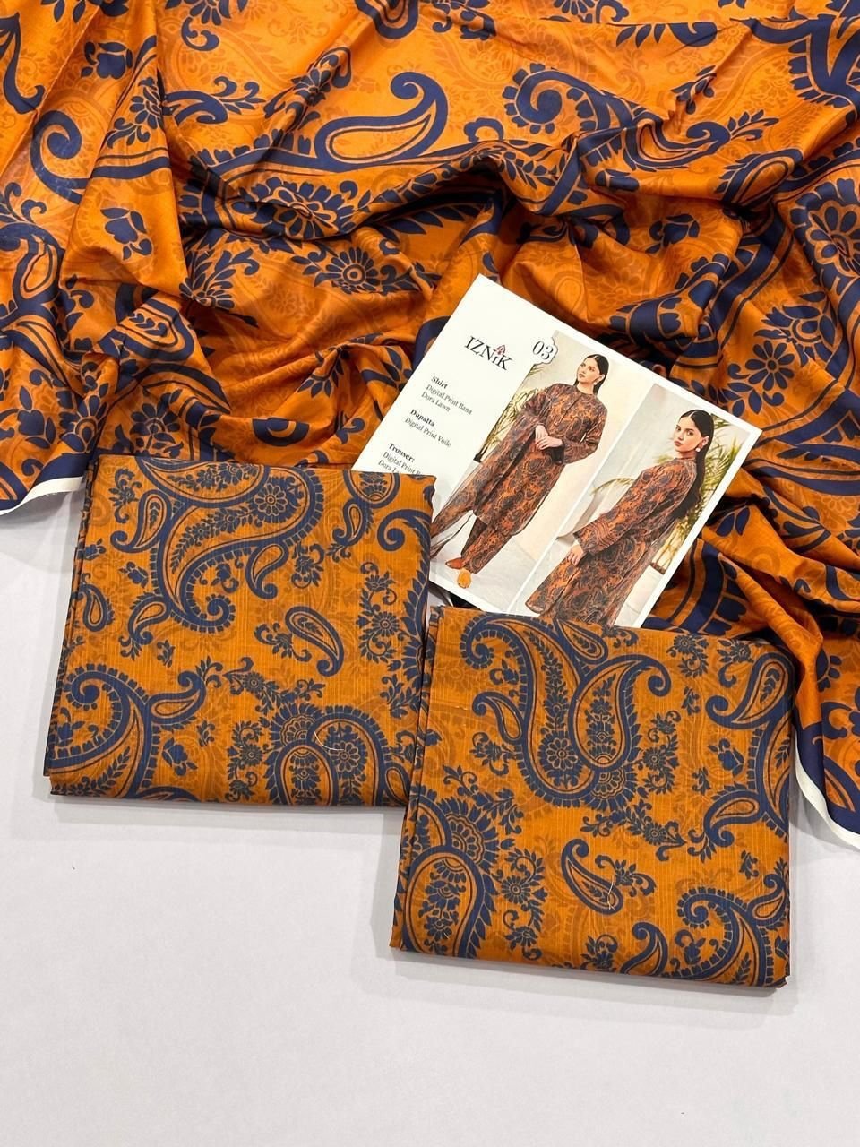 Iznik Lawn Unstitched 3 Piece Suit | Colour-Mango Tango Iznik Lawn Unstitched 3 Piece Suit | Colour-Mango Tango