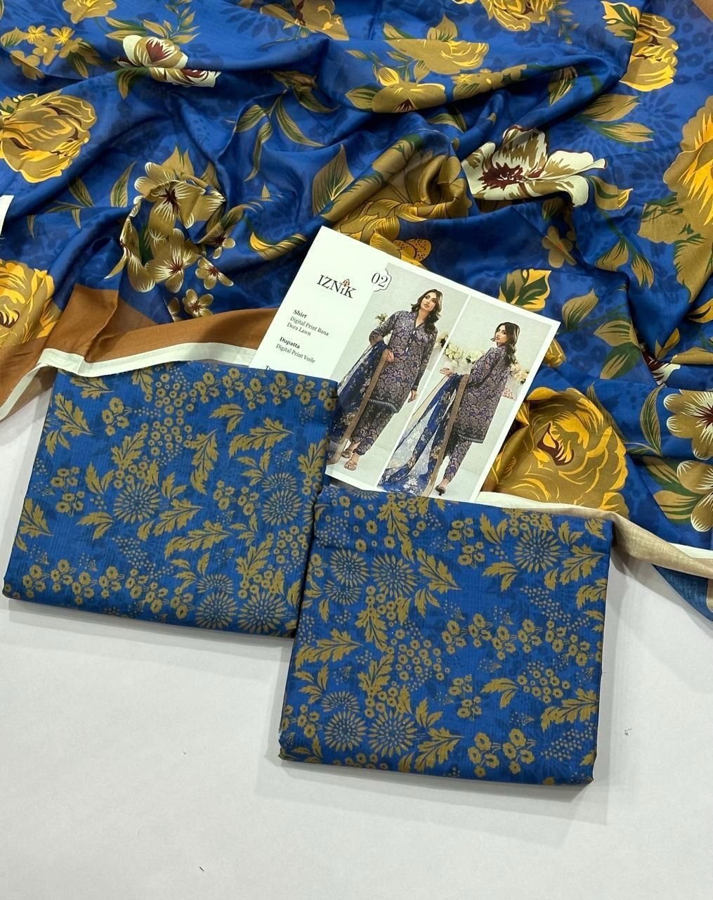 Iznik Lawn Unstitched 3 Piece Suit | Colour-Light Navy Iznik Lawn Unstitched 3 Piece Suit | Colour-Light Navy