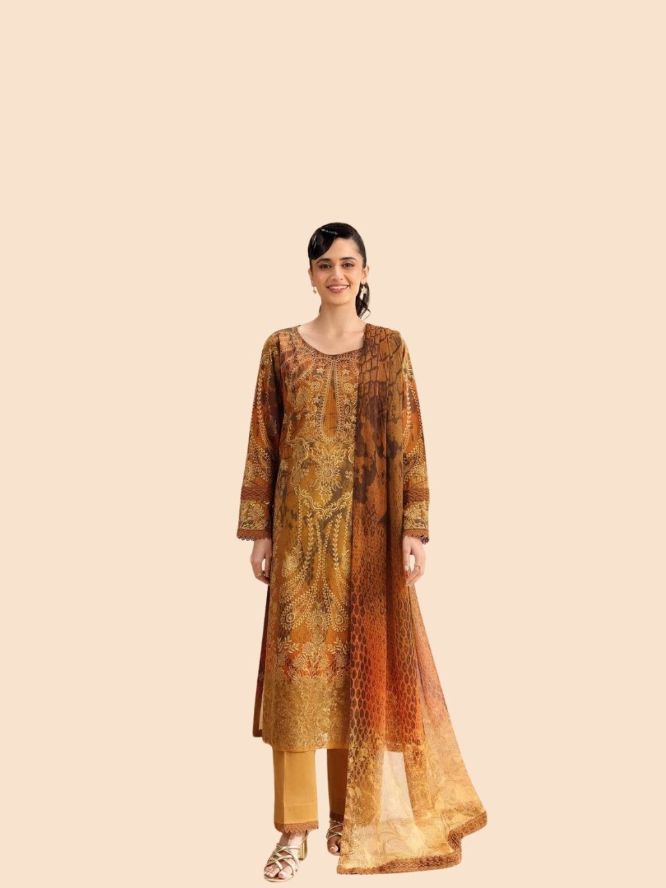 Women wear Zeen Lawn Unstitched 3 Piece Suit | Colour-Brownish Red Women wear Zeen Lawn Unstitched 3 Piece Suit | Colour-Brownish Red