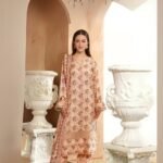 women wear Bint e Naz Lawn 3 Piece Suit | Colour-Grey Olive Suit