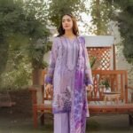 women wear Farasha Lawn 3 Piece Suit | Colour-Purple