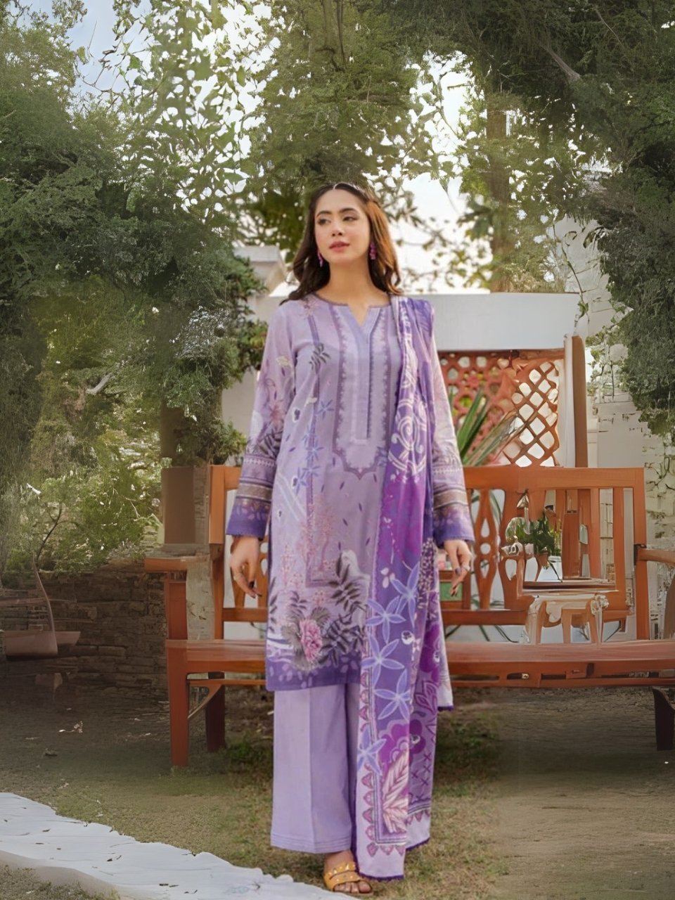 Farasha Lawn Unstitched 3 Piece Suit | Colour-Purple women wear Farasha Lawn 3 Piece Suit | Colour-Purple
