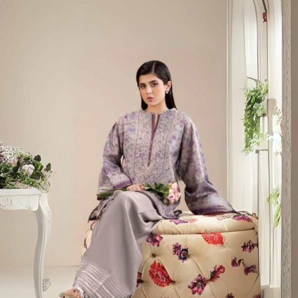 women wear Maria B Lawn 3 Piece Suit | Colour-Hit Grey