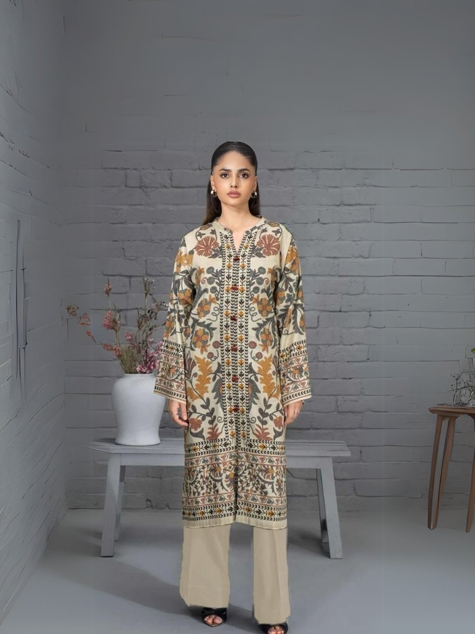 Women wear Asim Jofa Lawn 3 Piece Suit | Colour-Quill Grey