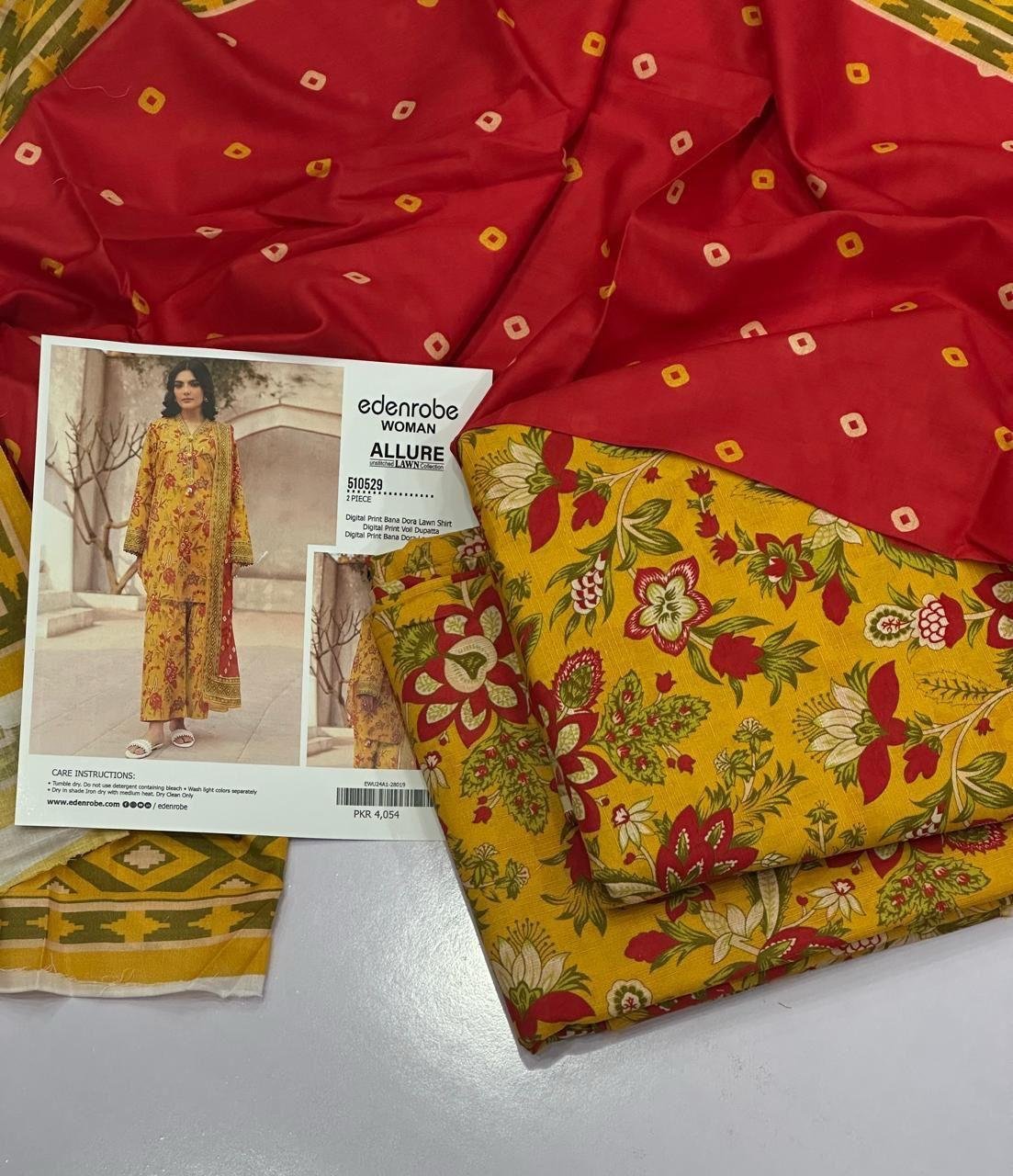 Edenrobe Women Allure Lawn Unstitched 3 Piece Suit | Colour-Golden Edenrobe Women Allure Lawn Unstitched 3 Piece Suit | Colour-Golden