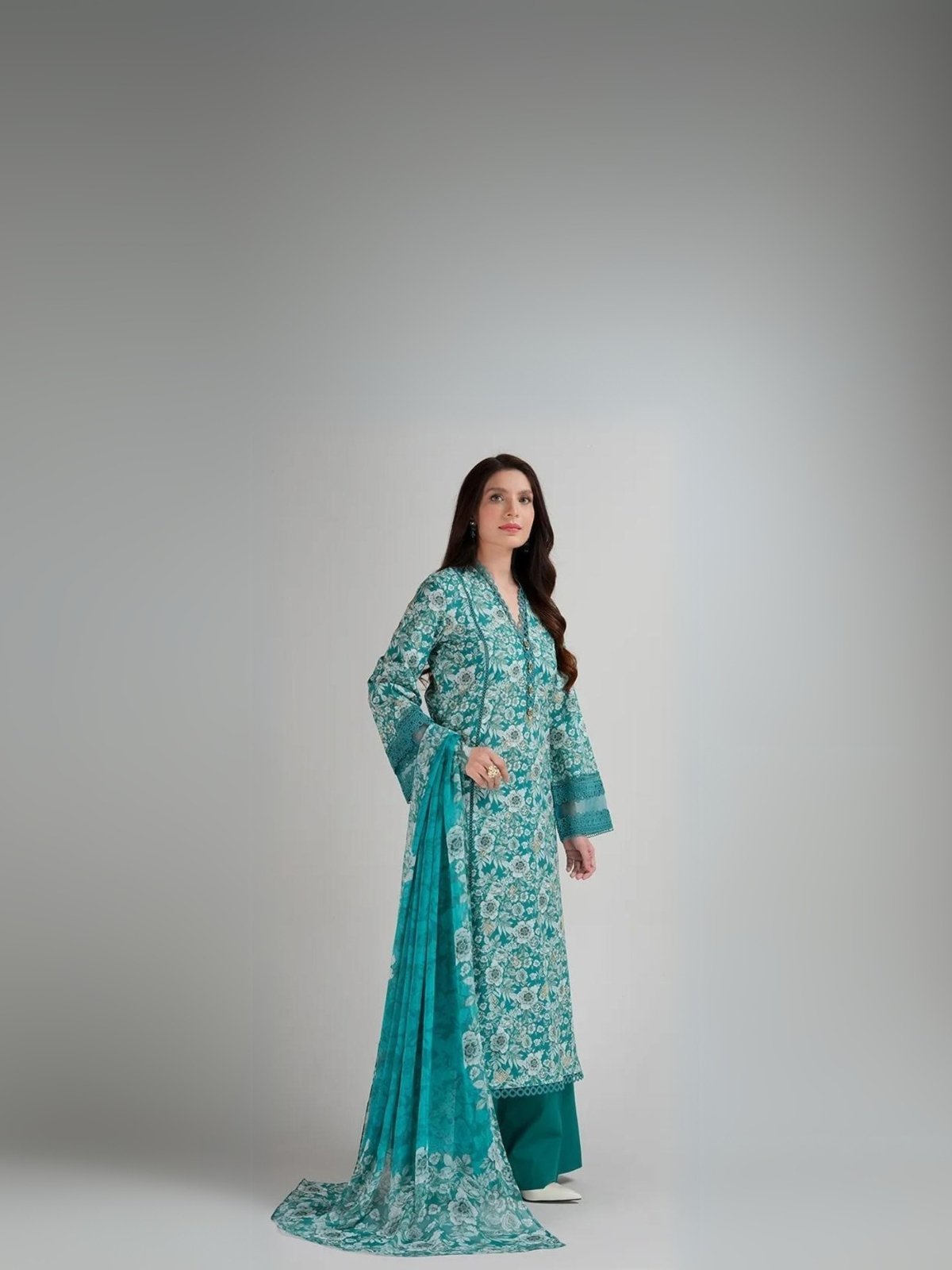 women wear Bareeze Lawn 3 Piece Suit | Colour-Ball Blue Suit