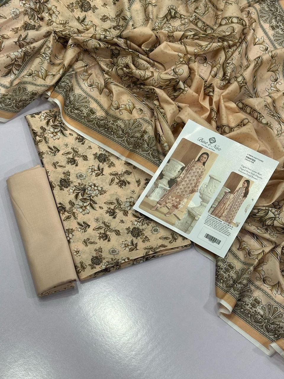 Bint e Naz Lawn Unstitched 3 Piece Suit | Colour-Grey Olive Suit Bint e Naz Lawn Unstitched 3 Piece Suit | Colour-Grey Olive Suit