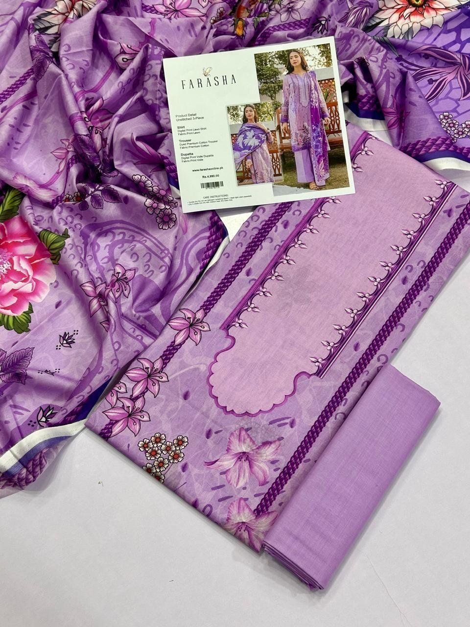 Farasha Lawn Unstitched 3 Piece Suit | Colour-Purple Farasha Lawn Unstitched 3 Piece Suit | Colour-Purple