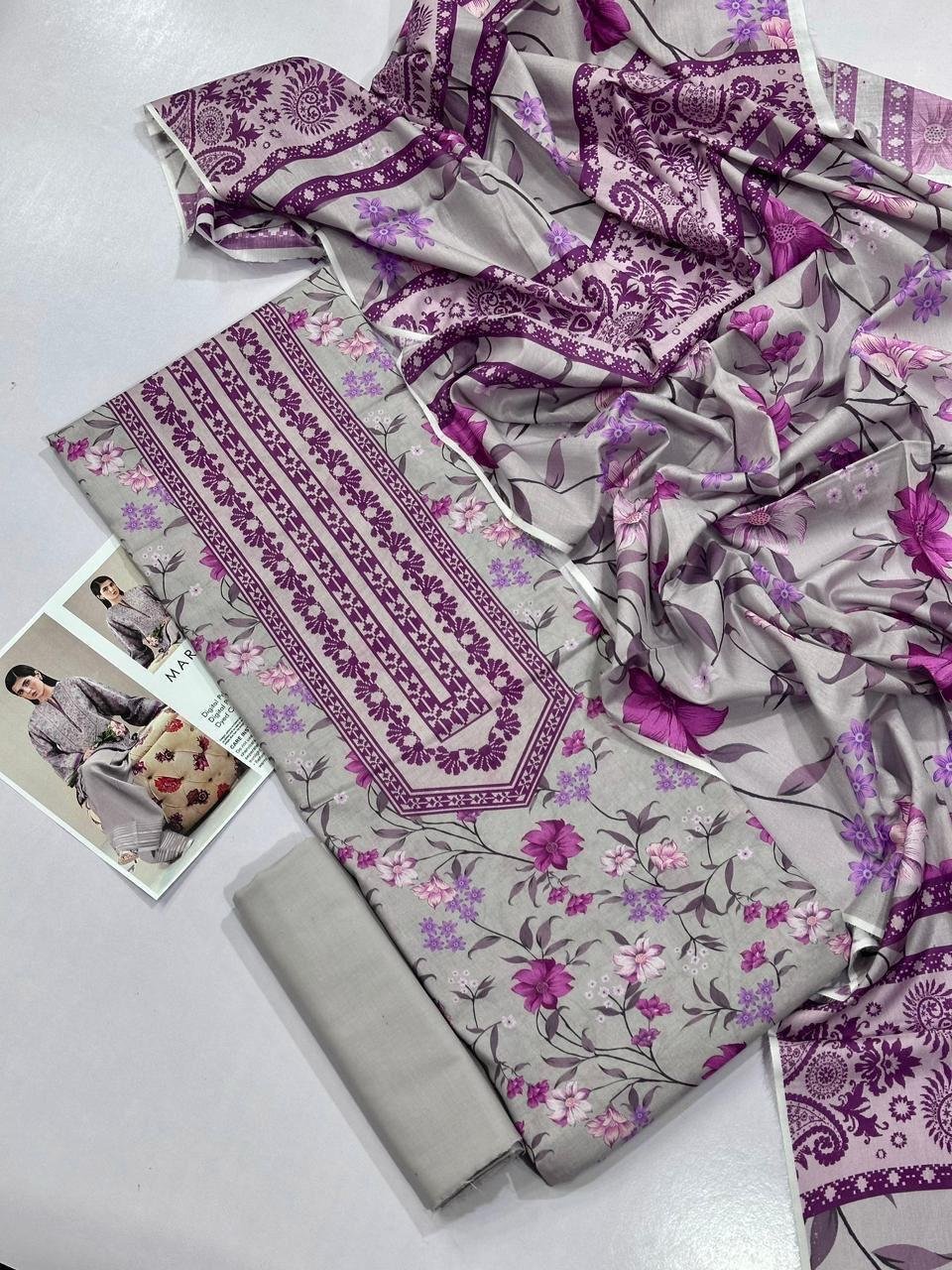 Maria B Lawn Unstitched 3 Piece Suit | Colour-Hit Grey