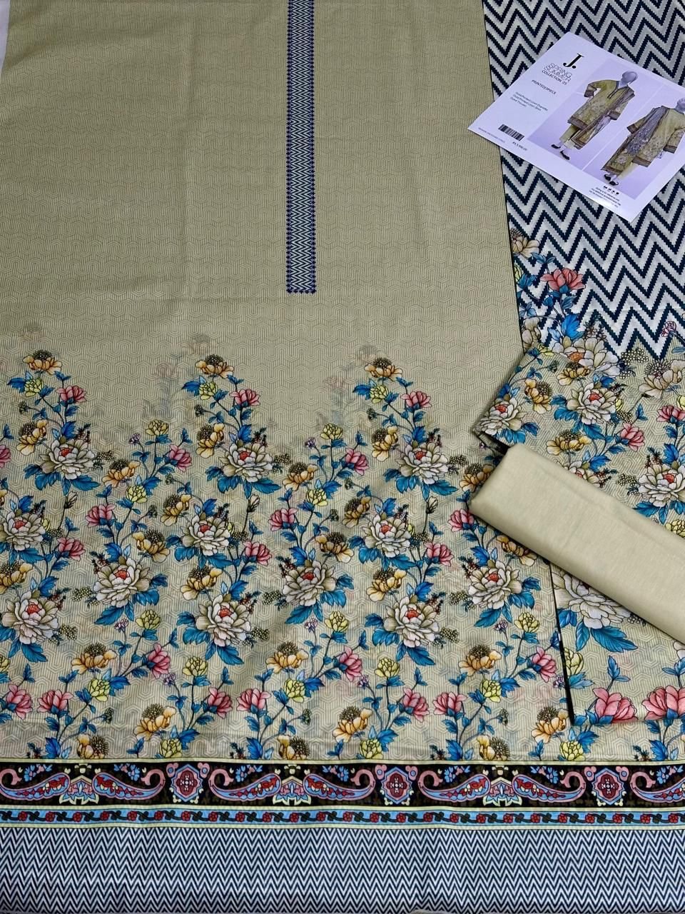 J. Lawn Unstitched 3 Piece Suit | Colour-Grey Olive J. Lawn Unstitched 3 Piece Suit | Colour-Grey Olive