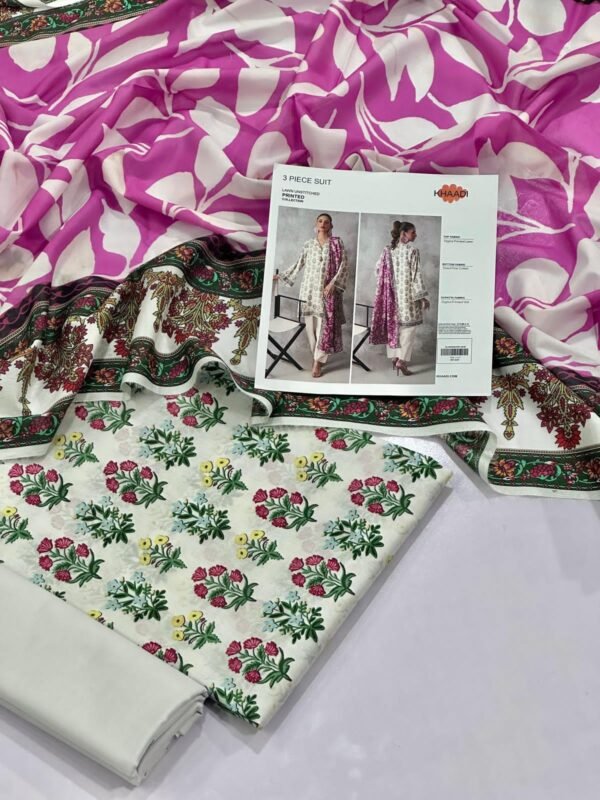 Khaadi Lawn Unstitched 3 Piece Suit | Colour-Silver