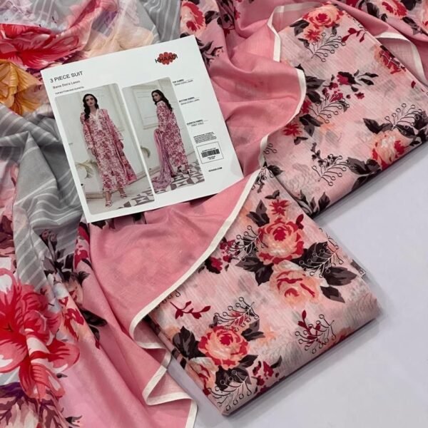 Khaadi Lawn Unstitched 3 Piece Suit | Colour-Pink