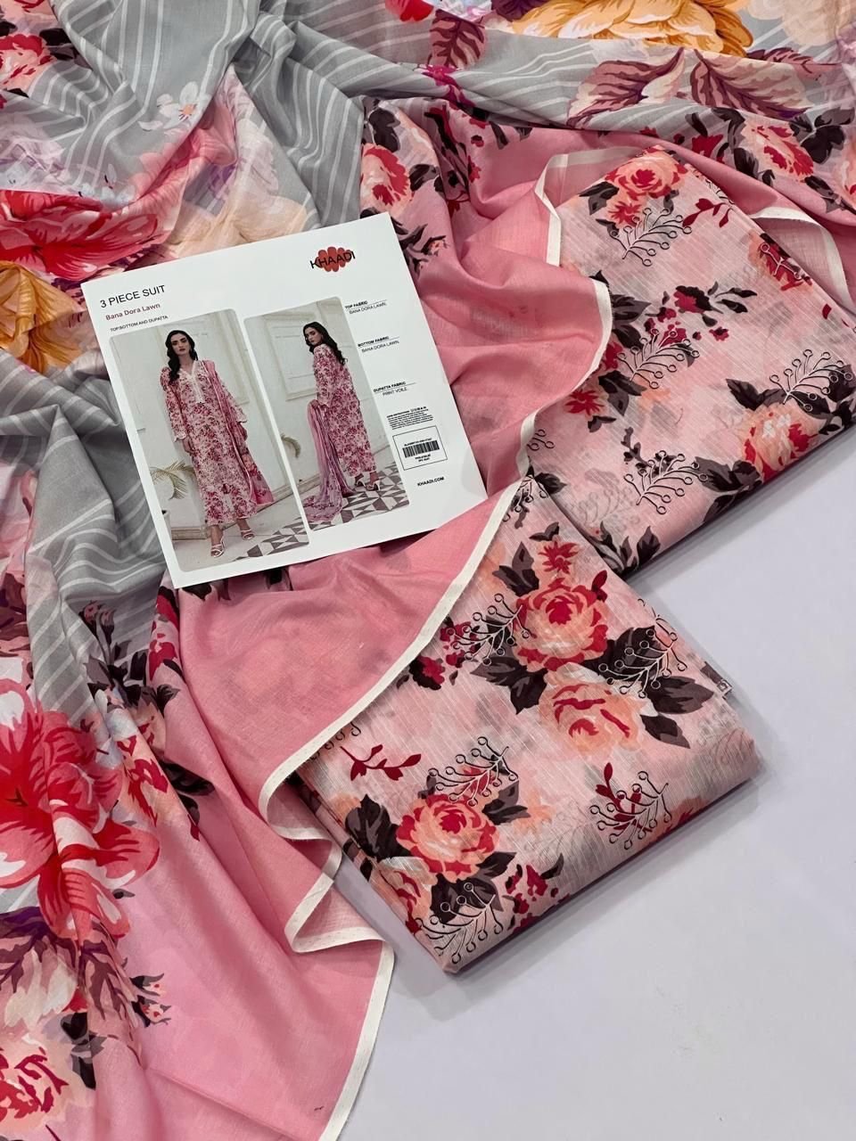 Khaadi Lawn Unstitched 3 Piece Suit | Colour-Pink Khaadi Lawn Unstitched 3 Piece Suit | Colour-Pink