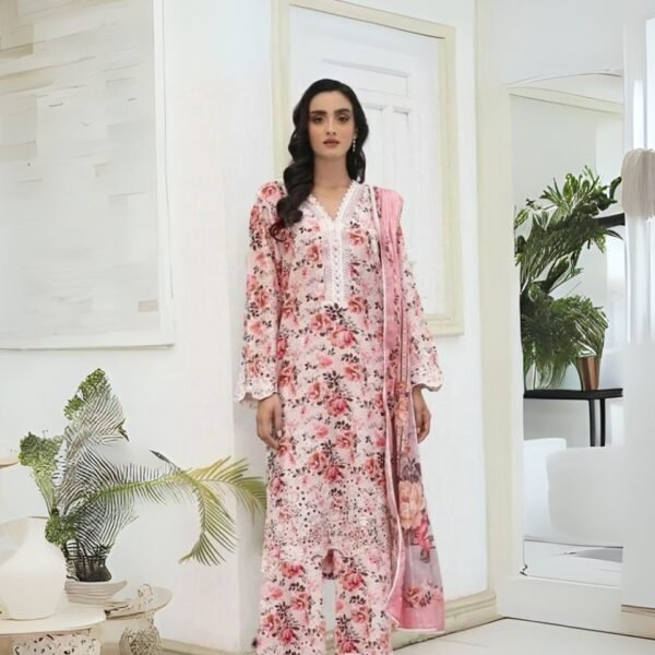 women wear Khaadi Lawn 3 Piece Suit | Colour-Pink