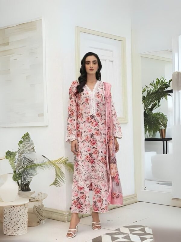 women wear Khaadi Lawn 3 Piece Suit | Colour-Pink