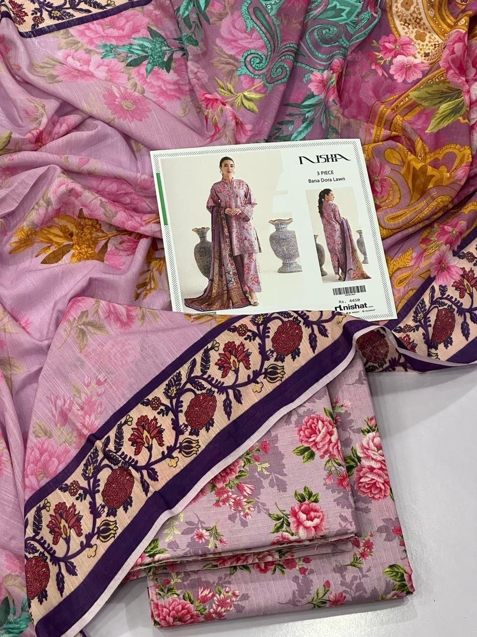 Nishat Lawn Unstitched 3 Piece Suit | Colour-Pinkish Grey