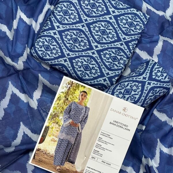 Zainab Chottani Lawn Unstitched 3 Piece Suit | Colour- Dark Grey Blue