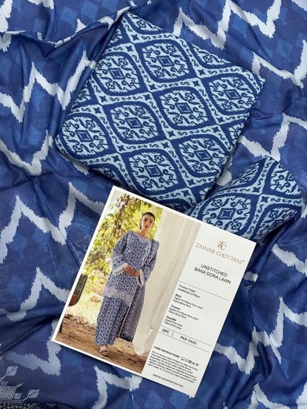 Zainab Chottani Lawn Unstitched 3 Piece Suit | Colour- Dark Grey Blue