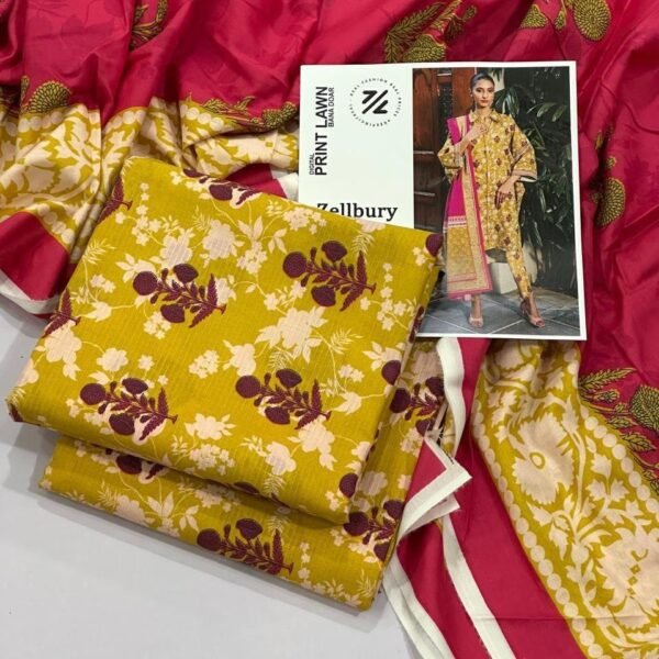 Zellbury Lawn Unstitched 3 Piece Suit | Colour- Dark Yellow