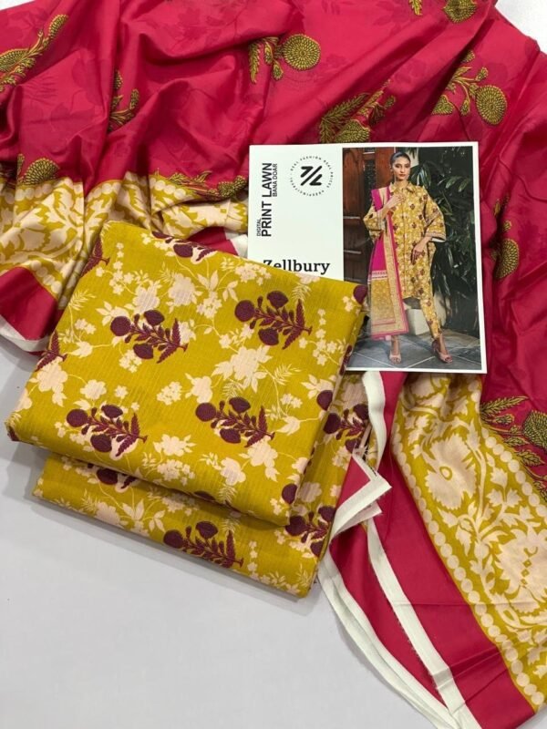 Zellbury Lawn Unstitched 3 Piece Suit | Colour- Dark Yellow