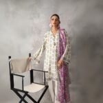 Women wear Khaadi Lawn 3 Piece Suit | Colour-Silver