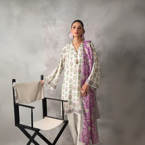 Women wear Khaadi Lawn 3 Piece Suit | Colour-Silver