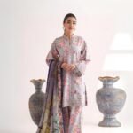 women wear Nishat Lawn 3 Piece Suit | Colour-Pinkish Grey