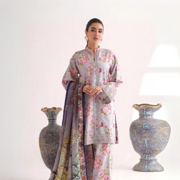 women wear Nishat Lawn 3 Piece Suit | Colour-Pinkish Grey