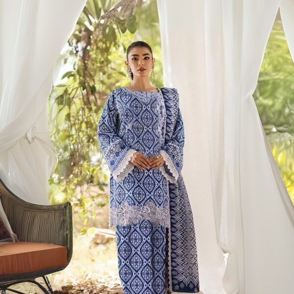 women wear Zainab Chottani Lawn 3 Piece Suit | Colour- Dark Grey Blue