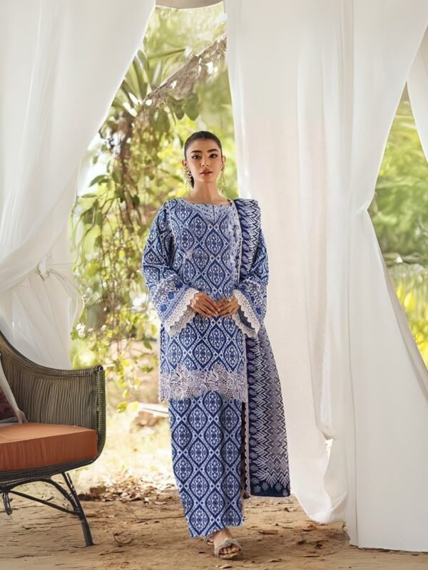 women wear Zainab Chottani Lawn 3 Piece Suit | Colour- Dark Grey Blue