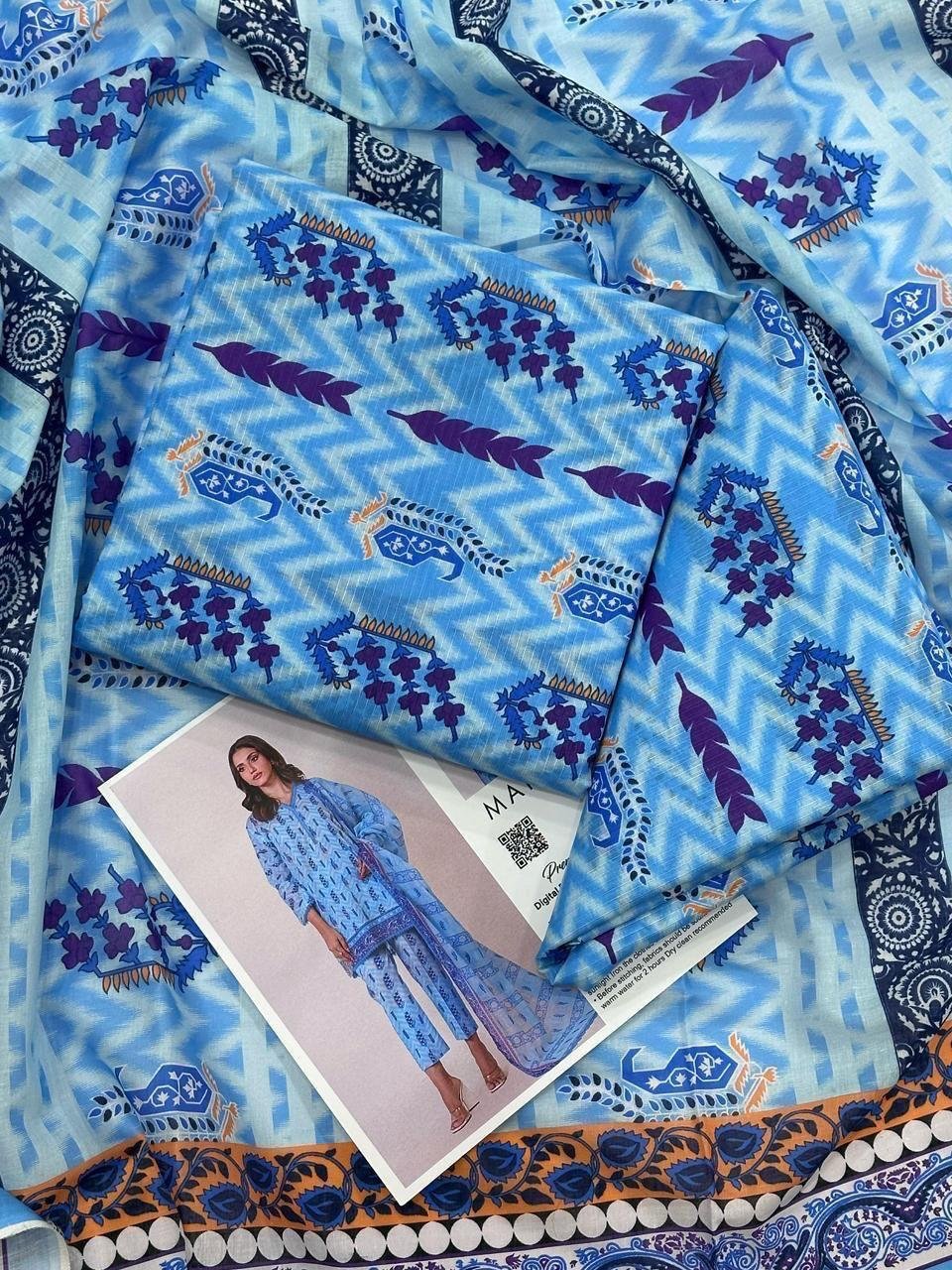 Maria.B. Premium Lawn Unstitched 3 Piece Suit | Colour-Dark Sky Blue