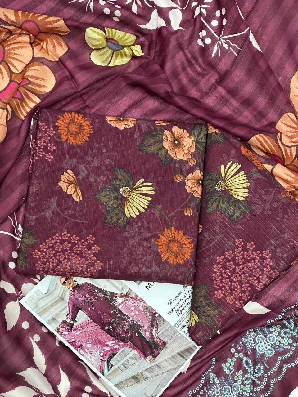 Maria.B. Premium Lawn Unstitched 3 Piece Suit | Colour-Pinkish Red