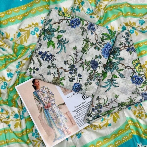 Maria.B. Premium Lawn Unstitched 3 Piece Suit | Colour-White