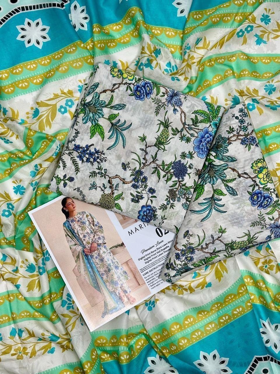 Maria.B. Premium Lawn Unstitched 3 Piece Suit | Colour-White