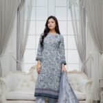 women wear Gul Ahmed Lawn 3 Piece Suit | Colour-Silver Nickel