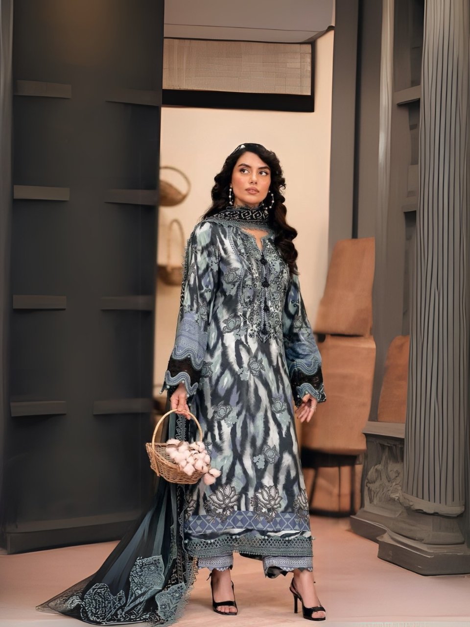 Women wear Asim Jofa Lawn 3 Piece Suit | Colour-Pastel Grey Women wear Asim Jofa Lawn 3 Piece Suit | Colour-Pastel Grey