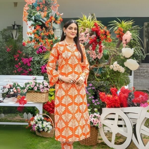 women wear Tawakkal Lawn 3 Piece Suit | Colour- Reddish Orange