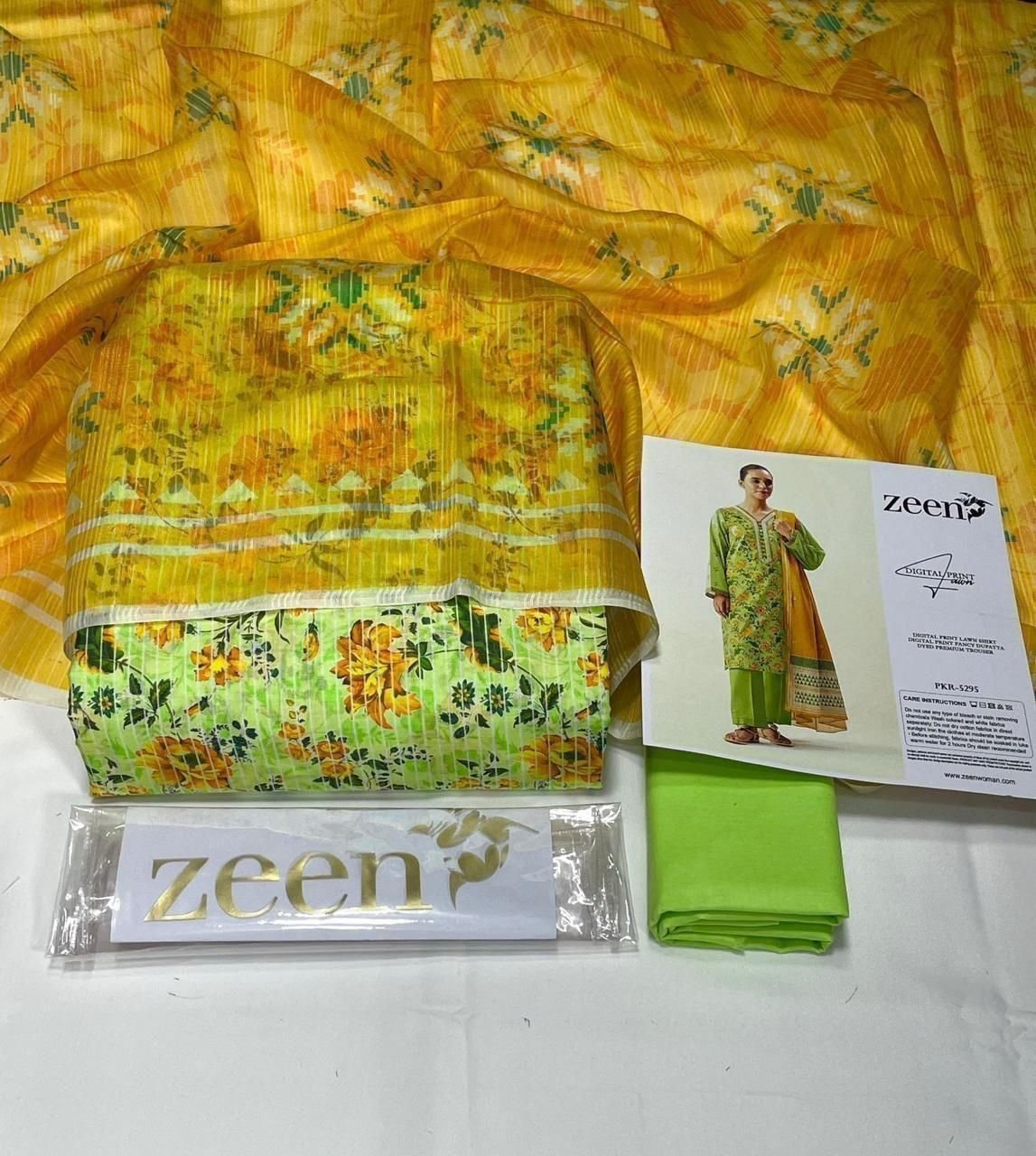 Zeen Unstitched 3 Piece Suit | Colour-Light Olive Green