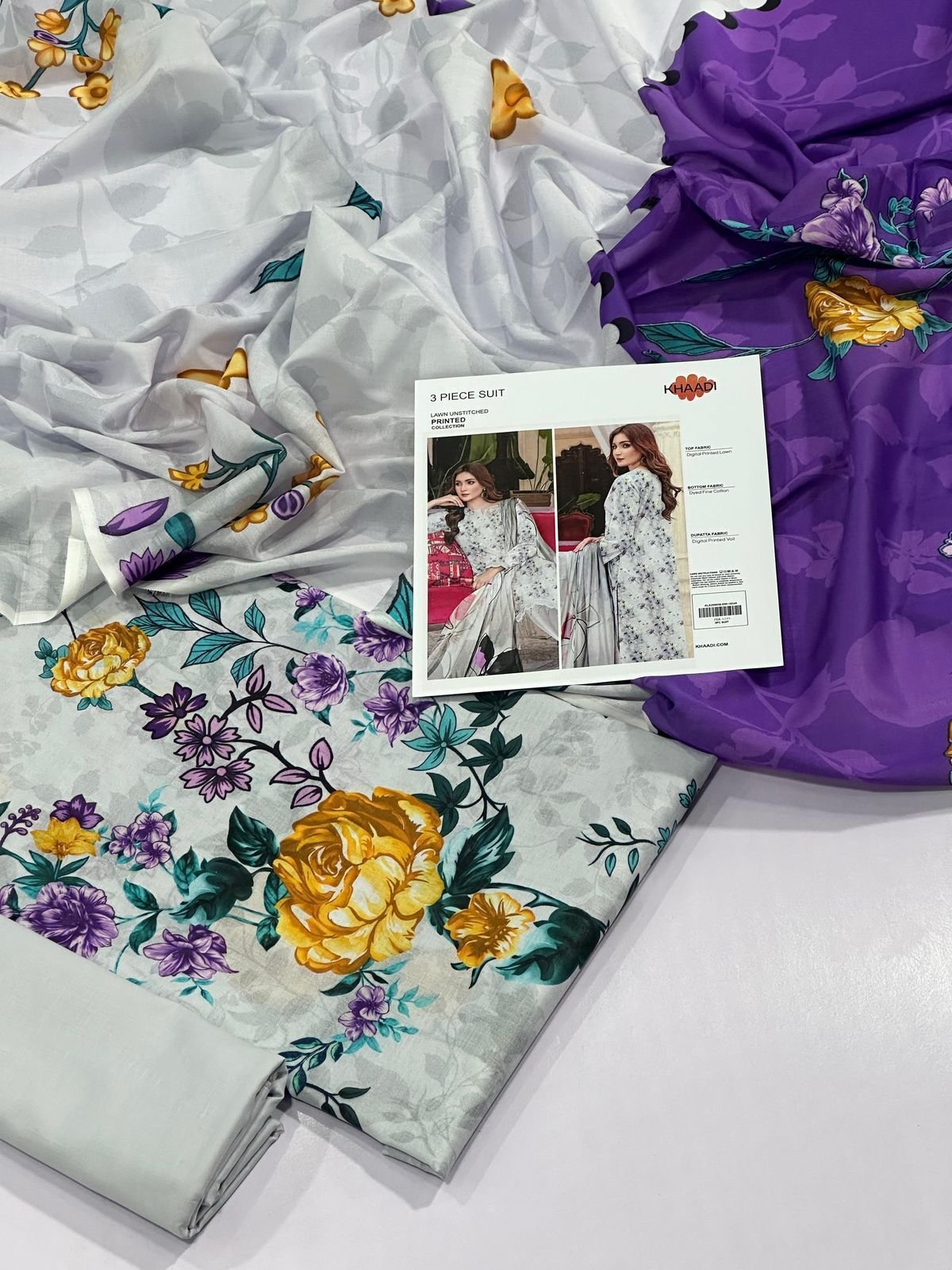 Khaadi Lawn Unstitched 3 Piece Suit | Colour-Pale Leaf