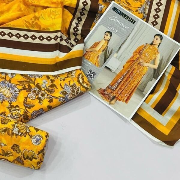 Limelight Summer Unstitched Lawn 3 Piece Suit | Colour- Yellow Orange