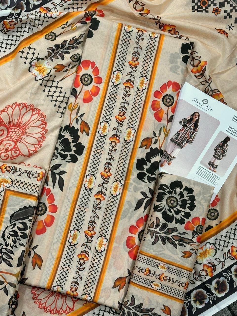 Bint e Naz Lawn Unstitched 2 Piece Suit | Colour- Grey