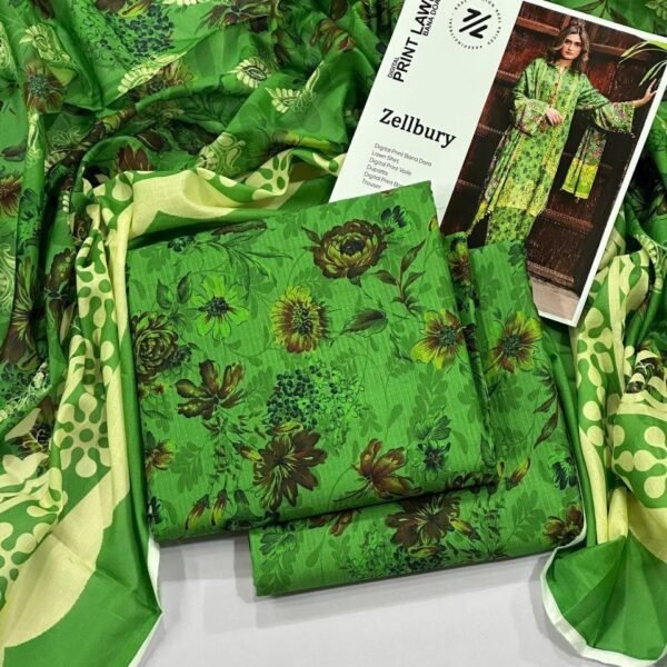 Zellbury Lawn Unstitched 3 Piece Suit | Colour- Lime Green Suit
